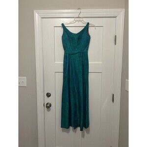 Vintage 1950's Original blue green brocade form fitted long gown Costume Theater